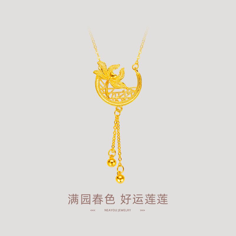新款半圆莲花流苏项链女轻奢高级感小香套链 链 越南沙金彷真黄金