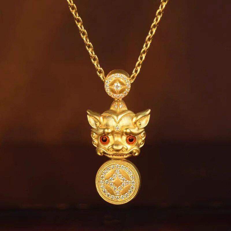 韦雪同款镶钻招财铜钱貔貅项链女越南沙金仿真黄金不掉色毛衣配饰