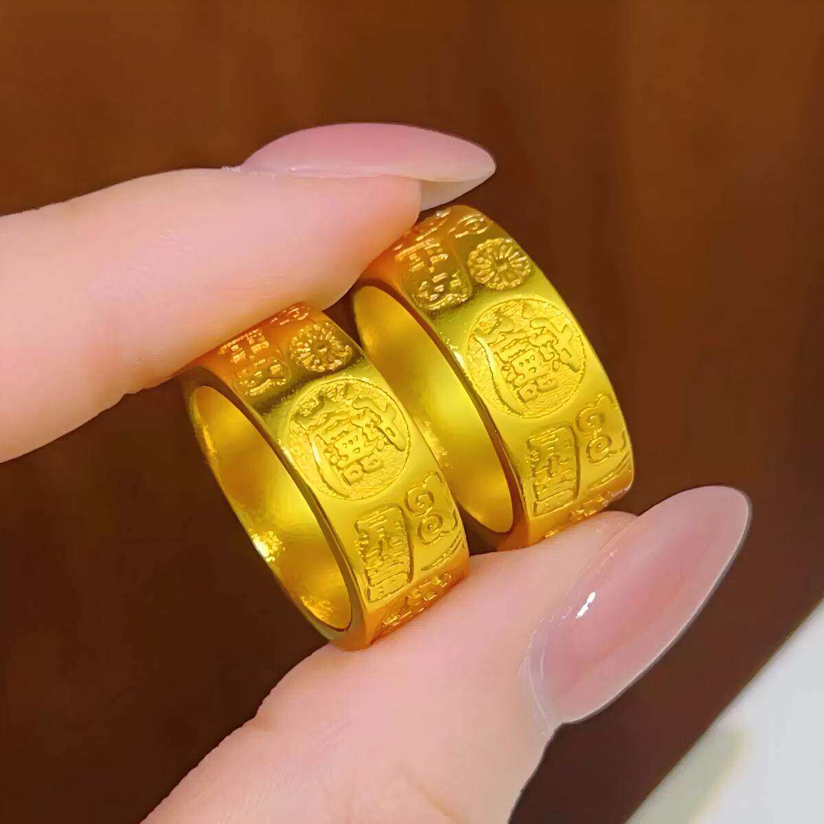 招财进宝沙金戒指仿真黄