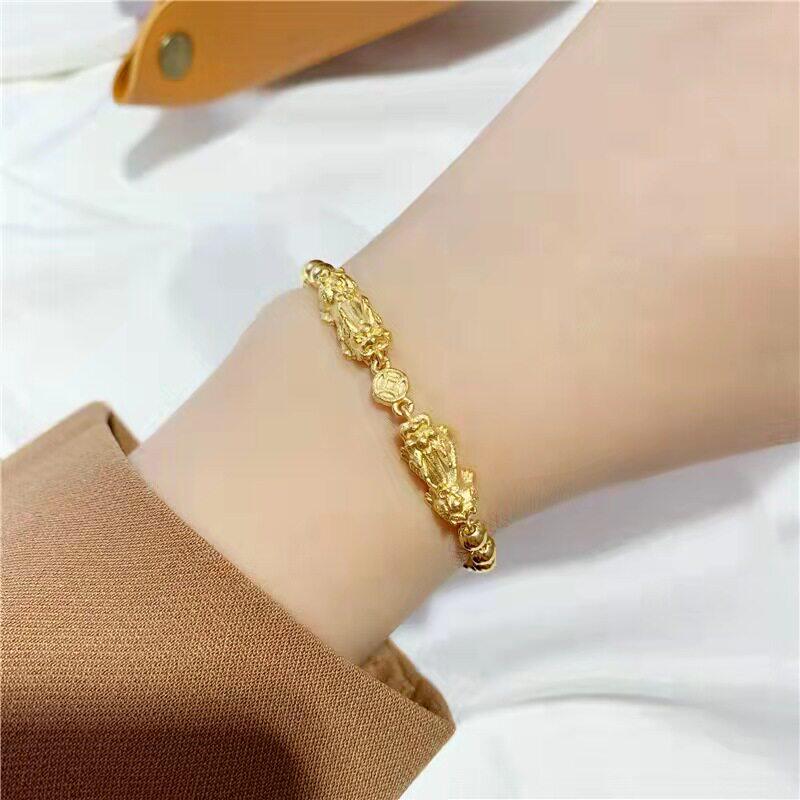 越南沙金手链女士亮面圆珠貔貅仿真黄金不掉色招财皮丘转运珠手串