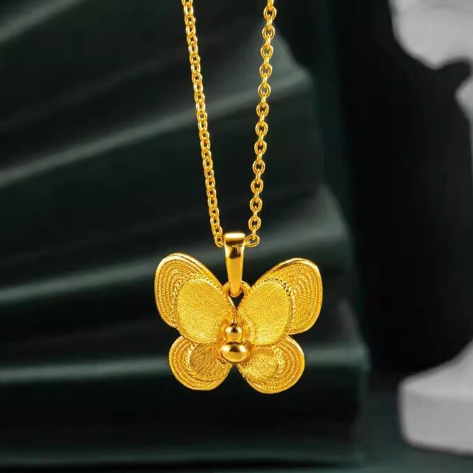 金店同款拉丝双层蝴蝶吊