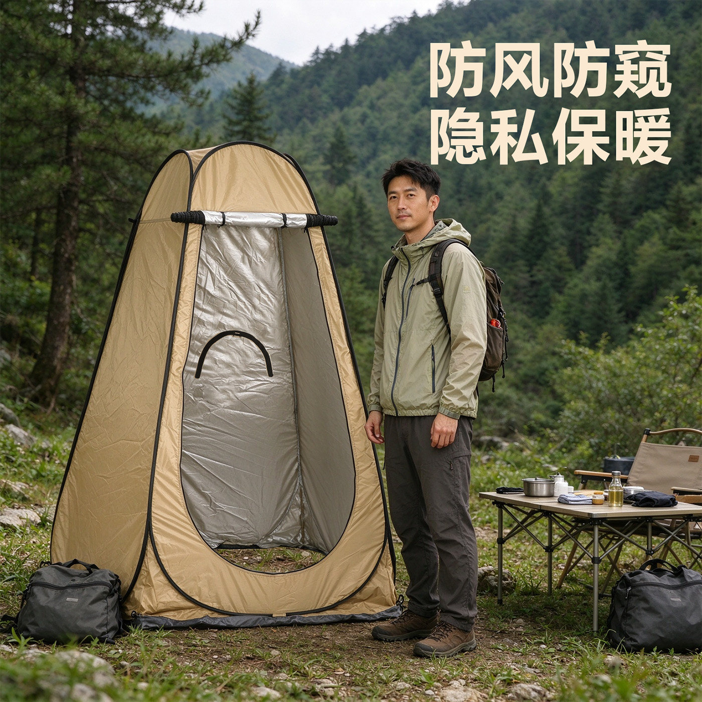 户外徒步更衣帐篷简易移动卫生间加厚涂银保暖浴罩室内淋浴保温帐