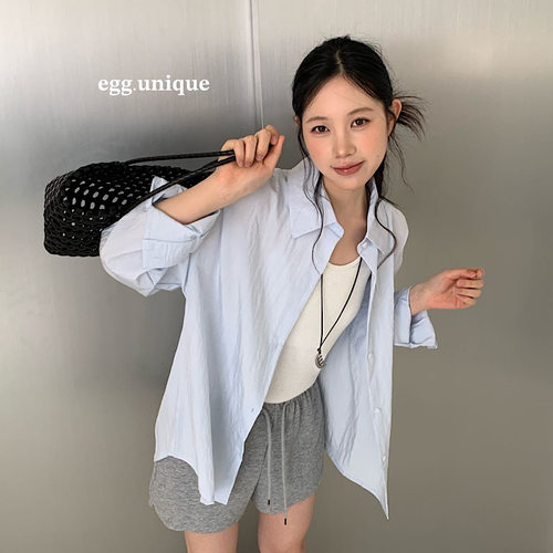 egg.unique莱赛尔冰感衬衫女防晒降温多巴胺色外搭宽松开衫上衣