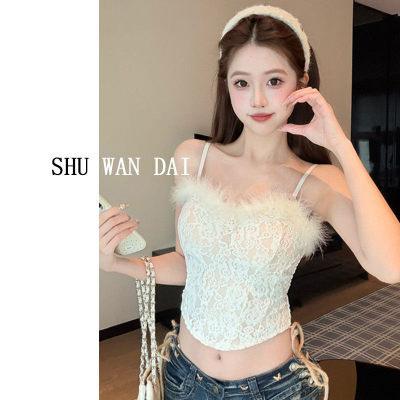 御姐独特绝美毛毛边自带胸垫的蕾丝吊带背心女士内搭打底抹胸上衣