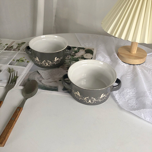 bluehome陶瓷早餐双耳儿童宝宝辅食蒸蛋碗甜品沙拉烘焙小碗