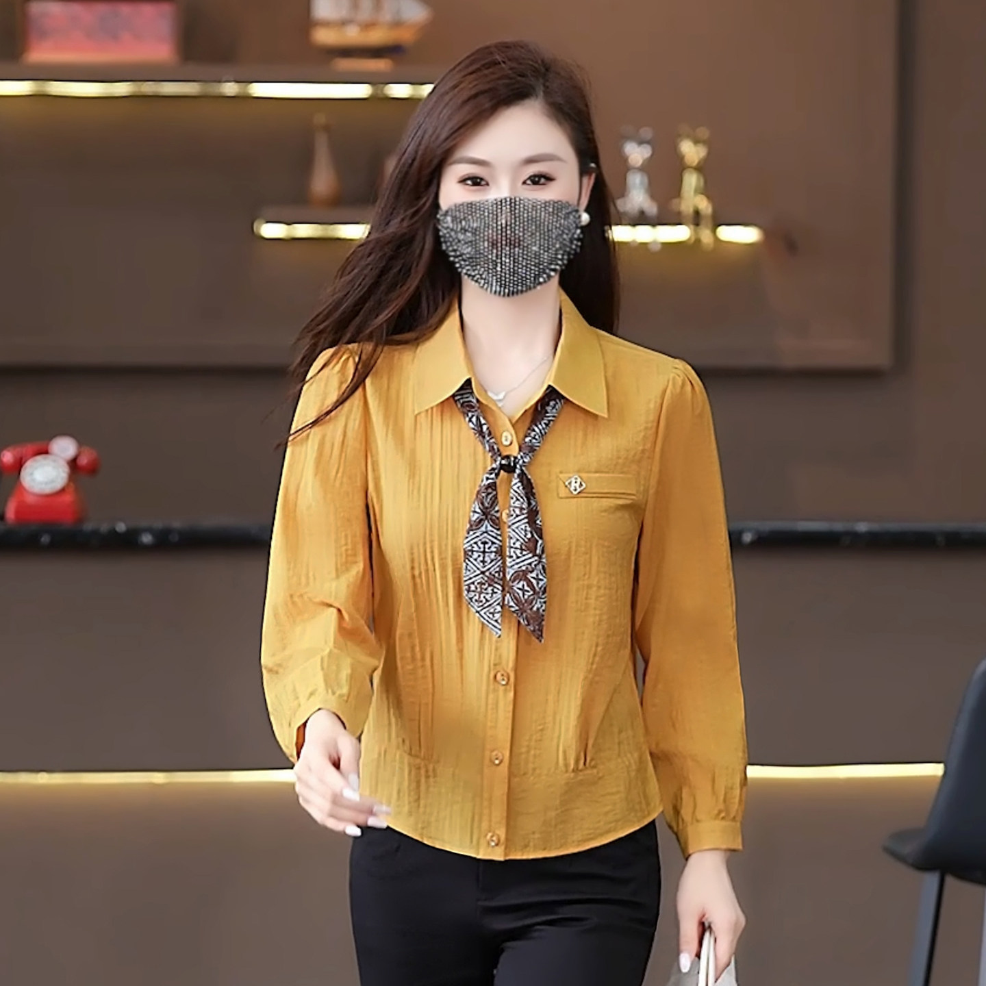 早秋长袖衬衫女士洋气减龄上衣服