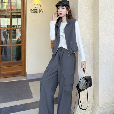 早初秋马甲套装女2025新款时尚洋气减龄马夹背心阔腿裤休闲三件套