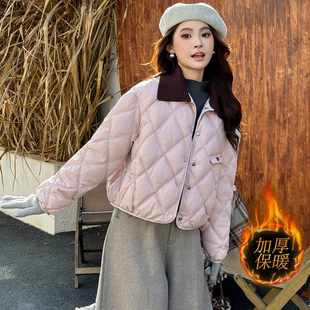 洋气短款菱格棉服女冬季宽松保暖小个子棉衣外套冬天休闲学生棉袄
