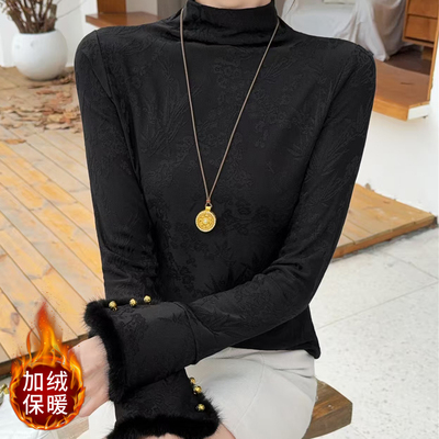 新中式半高领加绒打底衫女内搭T