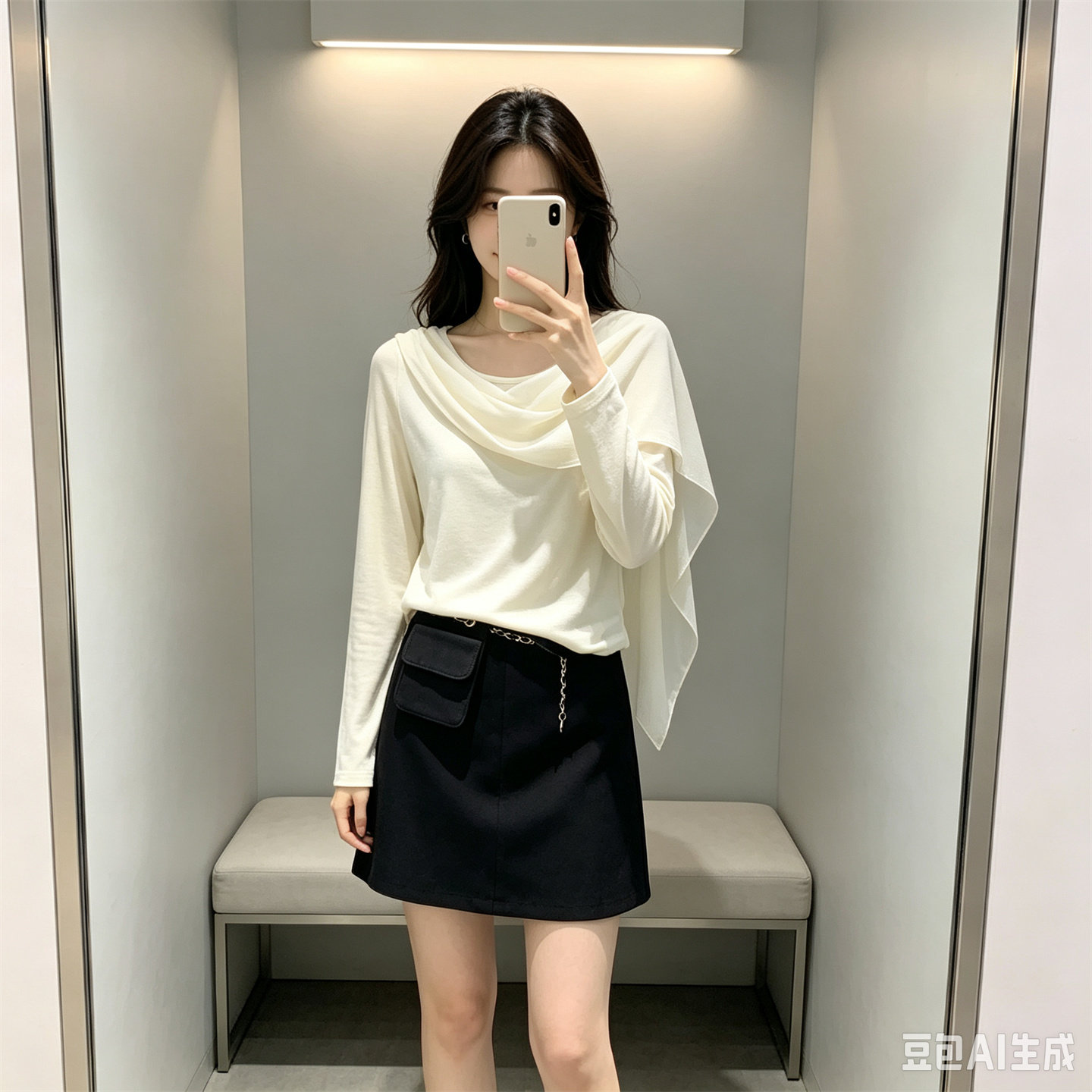 早秋新款极简荡领一字肩T恤女t恤