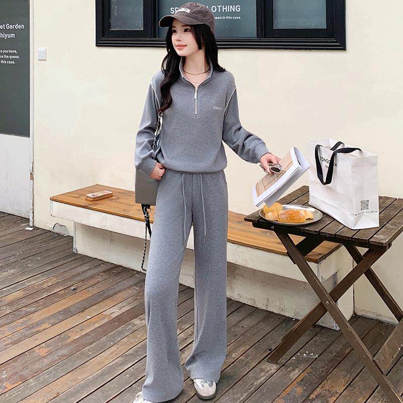 爆款休闲运动套装女士春秋宽松立领卫衣阔腿裤时尚洋气减龄两件套