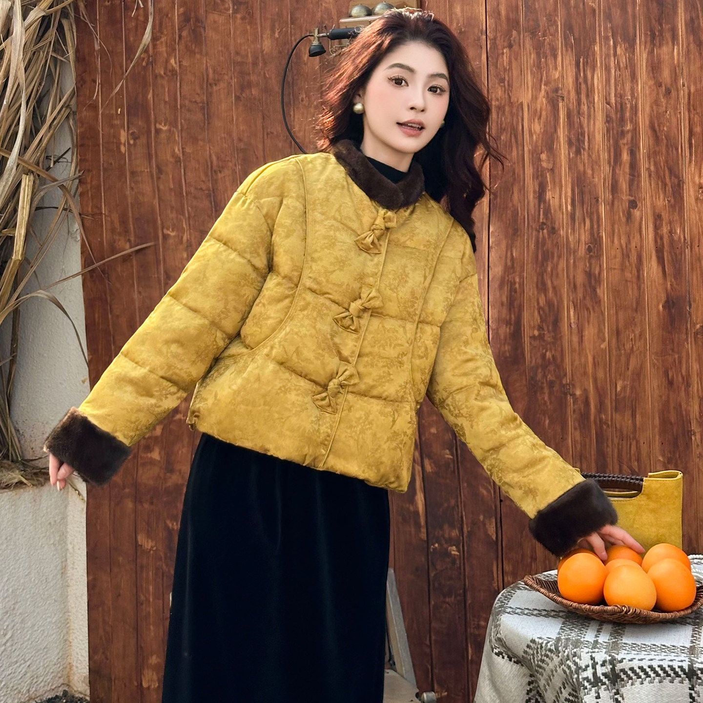 新中式国风立领盘扣羽绒棉服女冬季绒毛拼接保暖黄色直筒棉袄外套,女装/女士精品,棉衣/棉服,淘宝优惠券,粉丝福利购,淘宝优惠卷