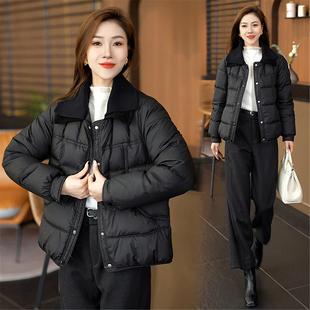 石墨烯云绒防寒棉服女冬季时尚双层领宽松加厚保暖短棉衣袄子外套