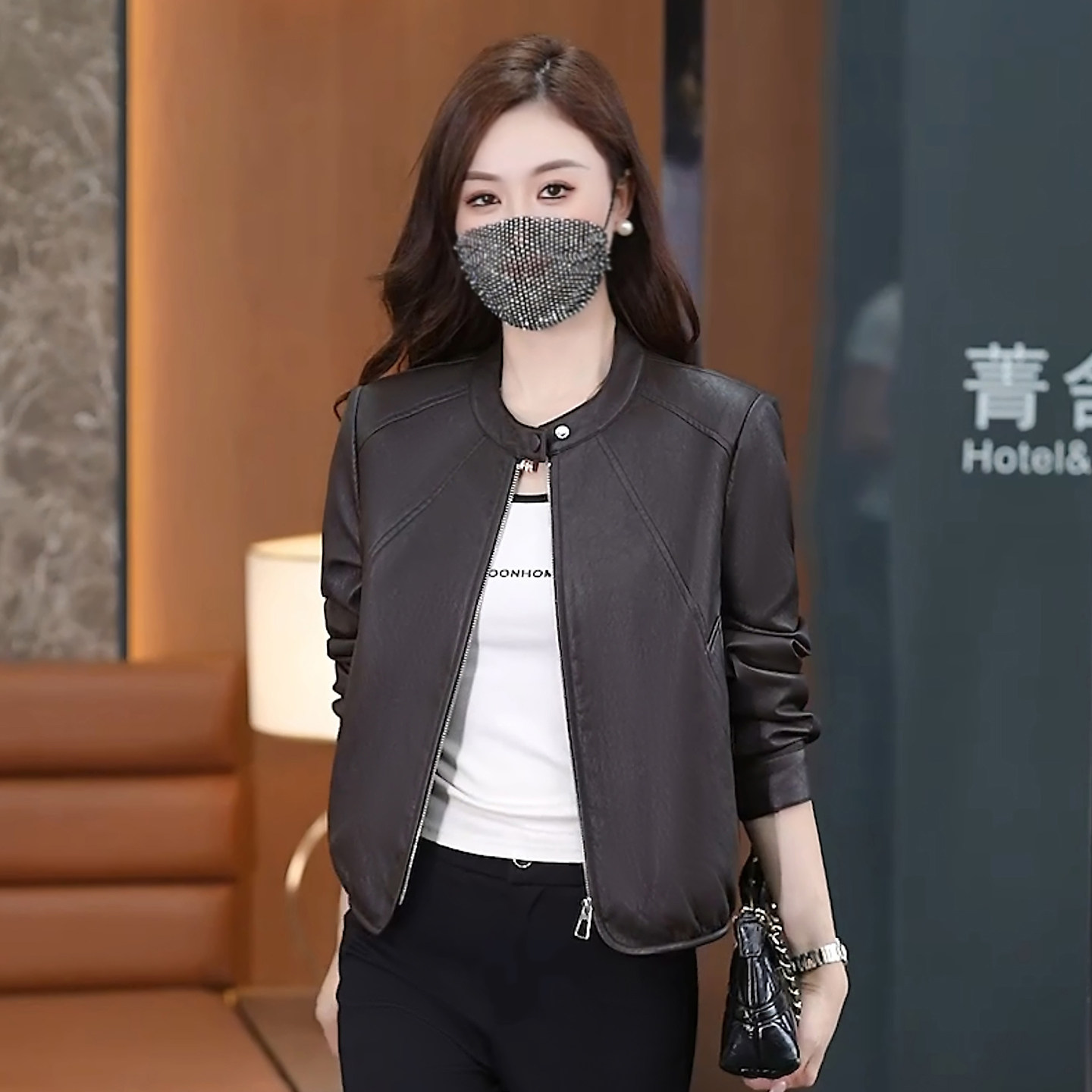 小个子洋气短款PU皮衣皮夹克外套