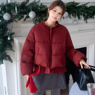 红色短款羽绒服女2025冬季宽松显瘦减龄面包服保暖50绒白鸭绒外套