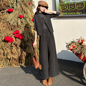 极简风毛呢马甲阔腿裤 洋气穿搭显瘦通勤三件套 时尚 套装 女秋冬厚款