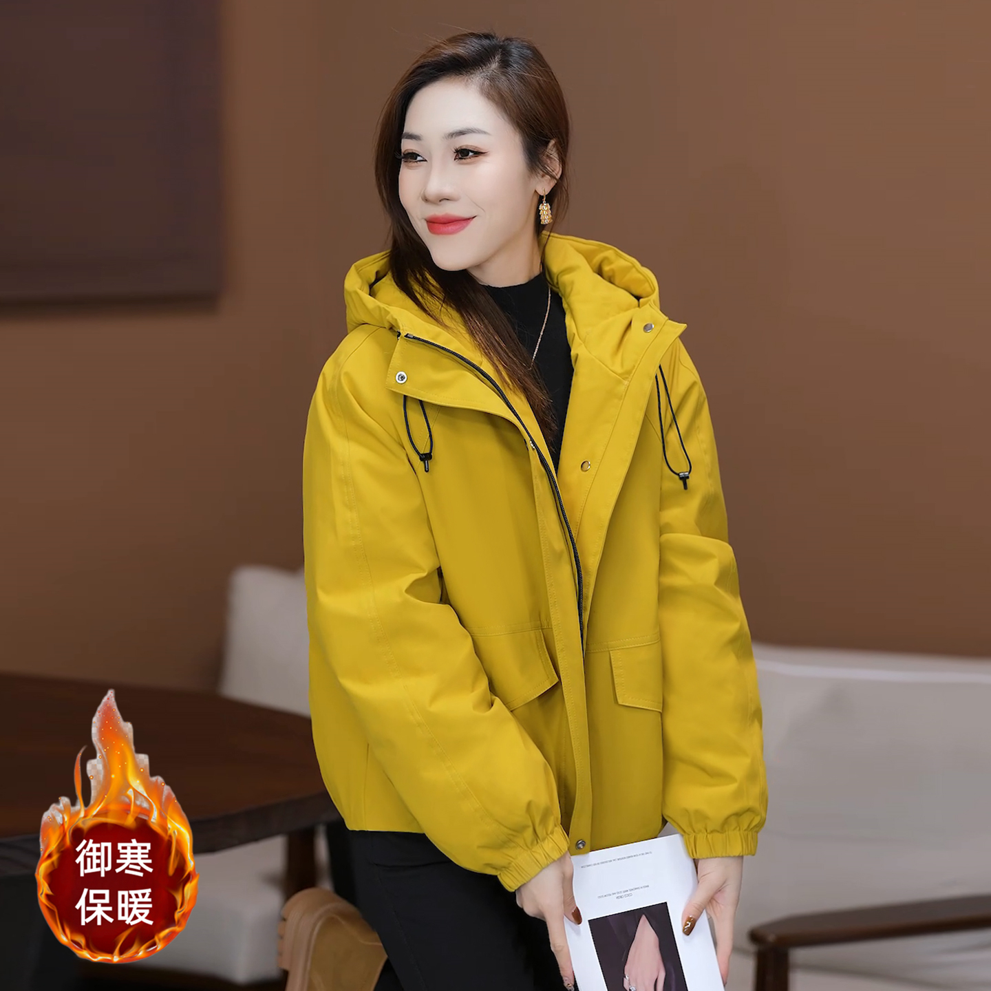 户外休闲宽松冲锋风短外套女棉服