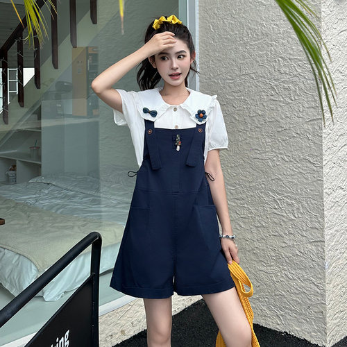 夏季休闲学院风减龄牛仔背带套装