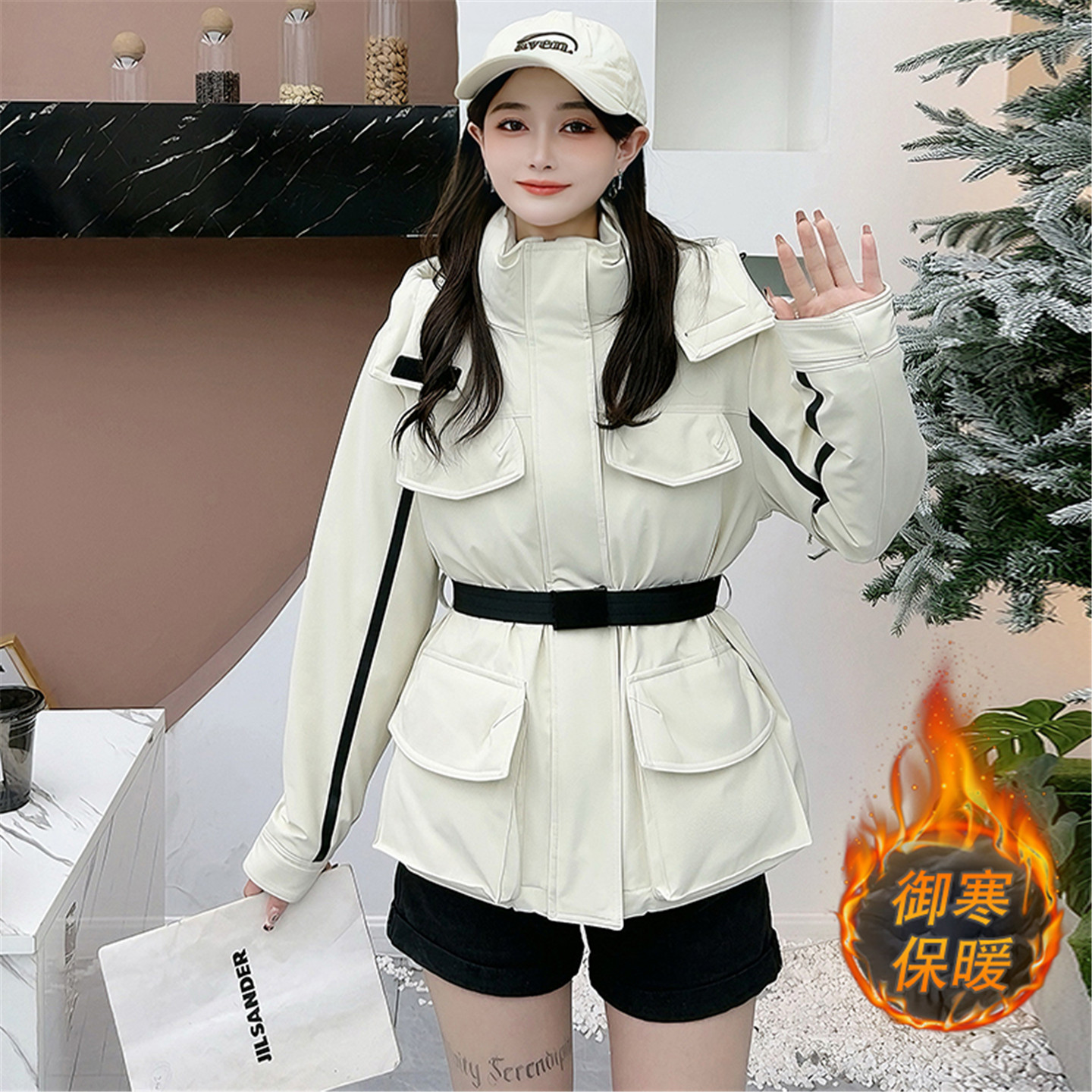 工装风立领派克服女冬季加厚棉衣