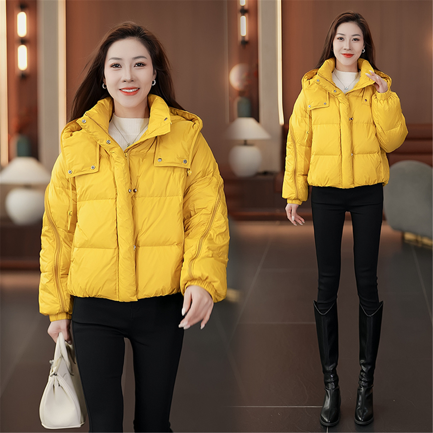 小个子可拆卸连帽短款棉衣服外套