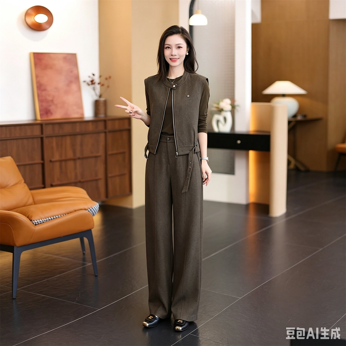 秋季女显瘦通勤马甲外套三件套