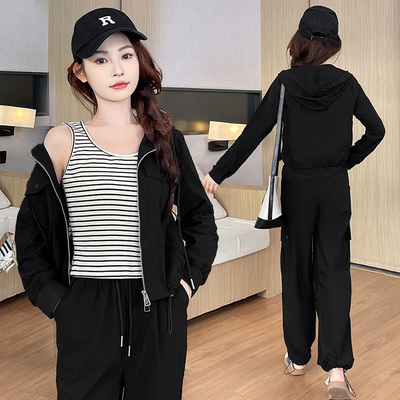 工装裤套装女时尚洋气减龄三件套