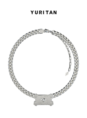 YURITAN潮酷机械接口古巴链项链2024春夏新款长度可调节情侣项链