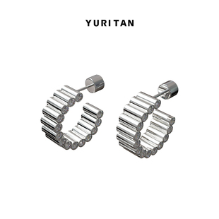 石凯同款YURITAN圆柱镶钻耳环2024新款时尚镀金镶钻银针耳钉耳饰