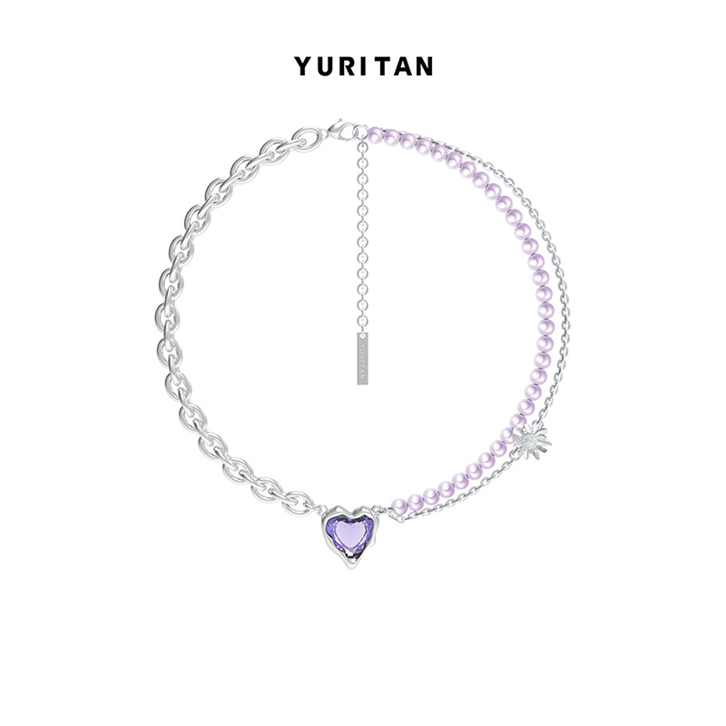 yuritan心钻紫色珍珠情侣款时尚