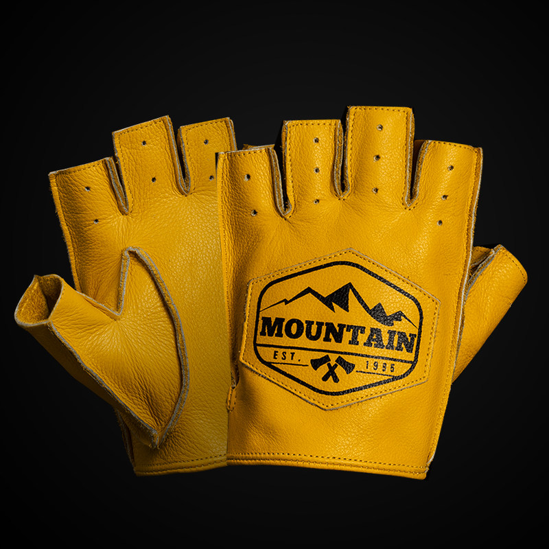 真皮手套男半指骑行防滑耐磨开车朋克哈雷摩托车复古机车牛皮手套