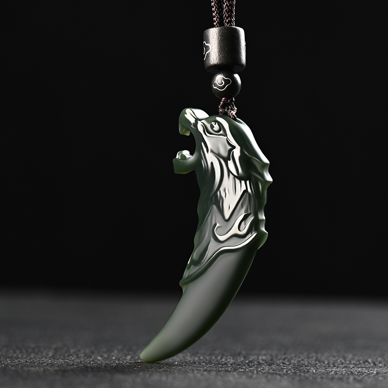 真品新疆和田玉狼牙玉坠塔青玉吊坠男士女士狼牙挂件玉石玉佩带证