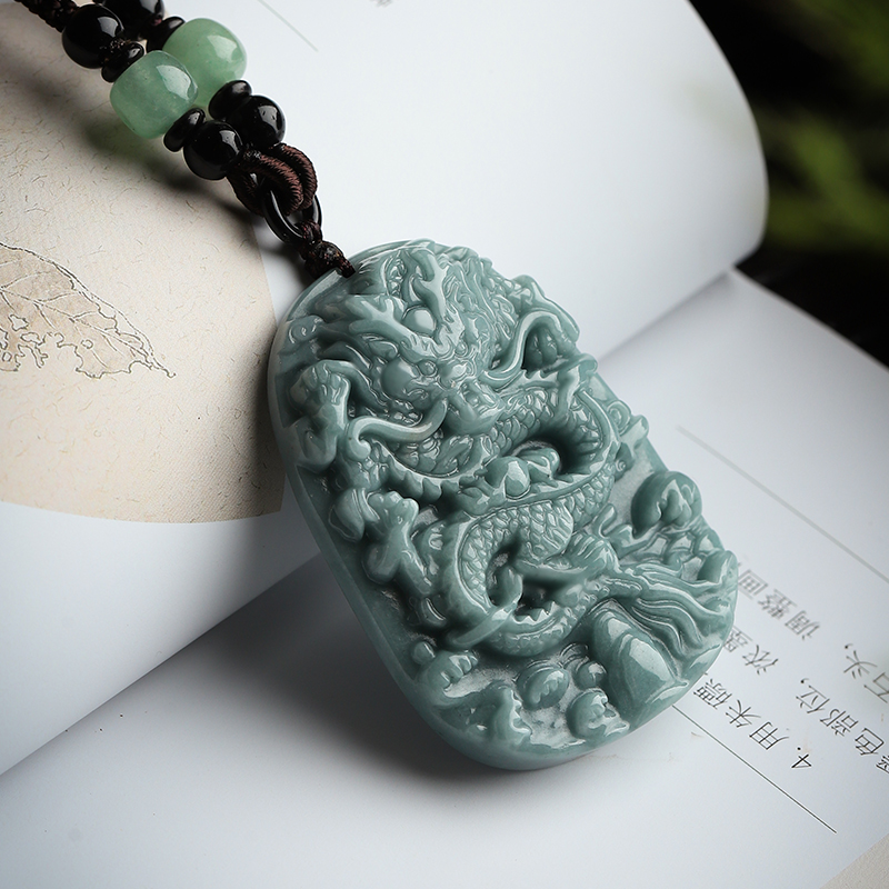 天然珠宝缅甸翡翠玉龙牌吊坠龙腾四海挂件玉石生肖龙玉器男女玉佩