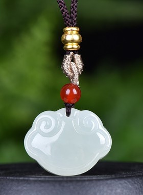 真品和田玉如意锁玉吊坠青白玉宝宝锁玉坠男女玉石玉挂件玉器玉佩