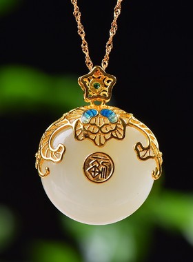 真品和田青白玉s925银镶平安扣吊坠女士玉坠玉石挂件玉器玉佩带证