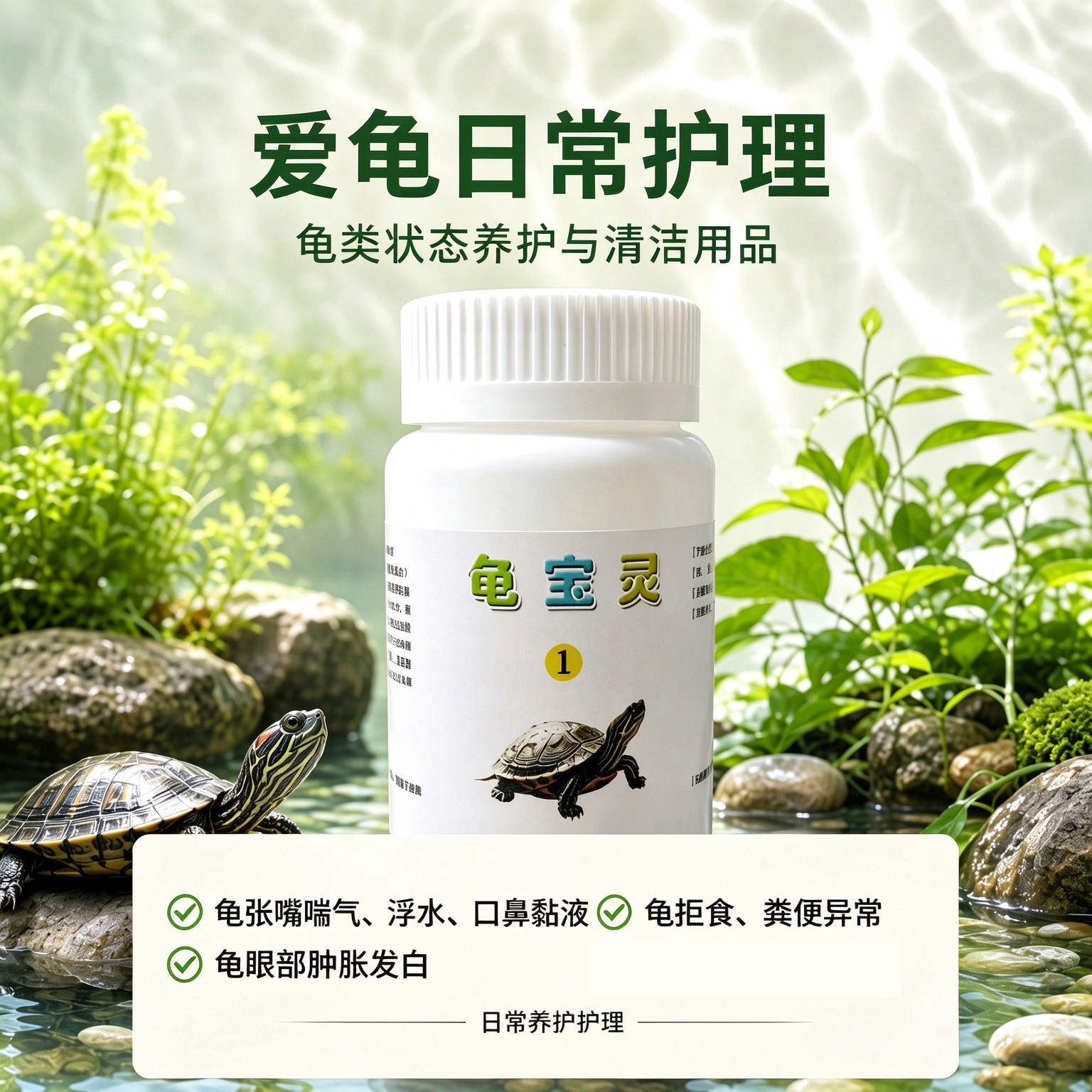 乌龟日常护理巴西草龟水龟浮水张嘴眼部发白拒食粪便异常状态调理