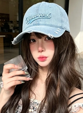 时尚复古做旧刺绣字母棒球帽个性潮流破洞鸭舌帽男女同款遮阳帽子