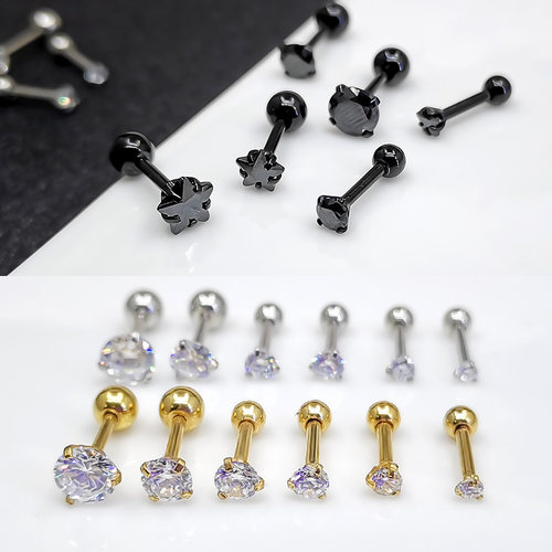 超闪锆石耳钉粗针螺丝扣睡觉免摘