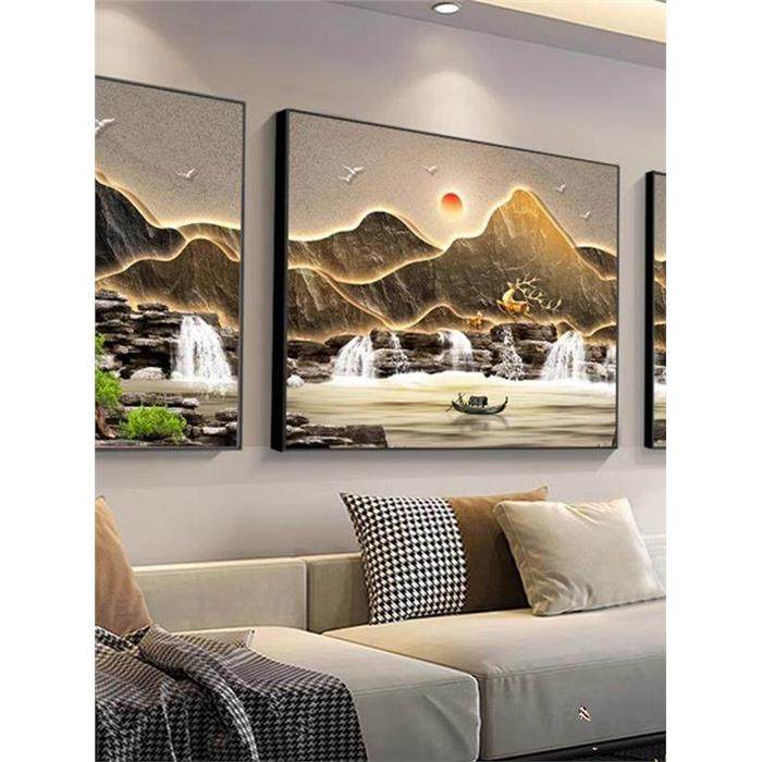 包安装新款客厅沙发背景画流水生财风景山水画轻奢高级感墙壁挂画