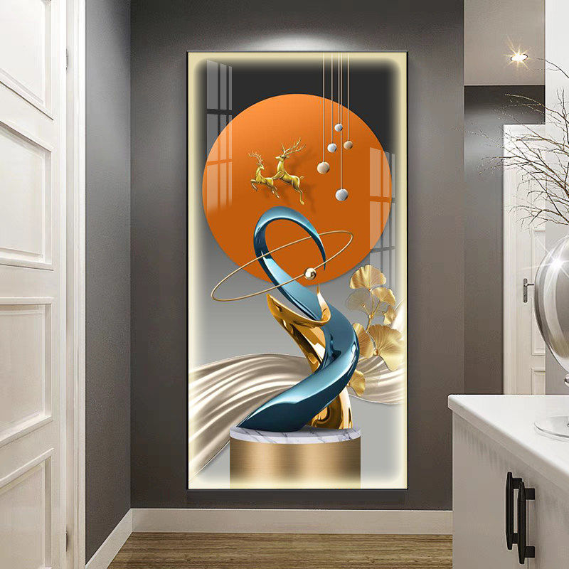 包安装高档入户玄关装饰画带灯led感应烤瓷壁画过道走廊玄关挂画