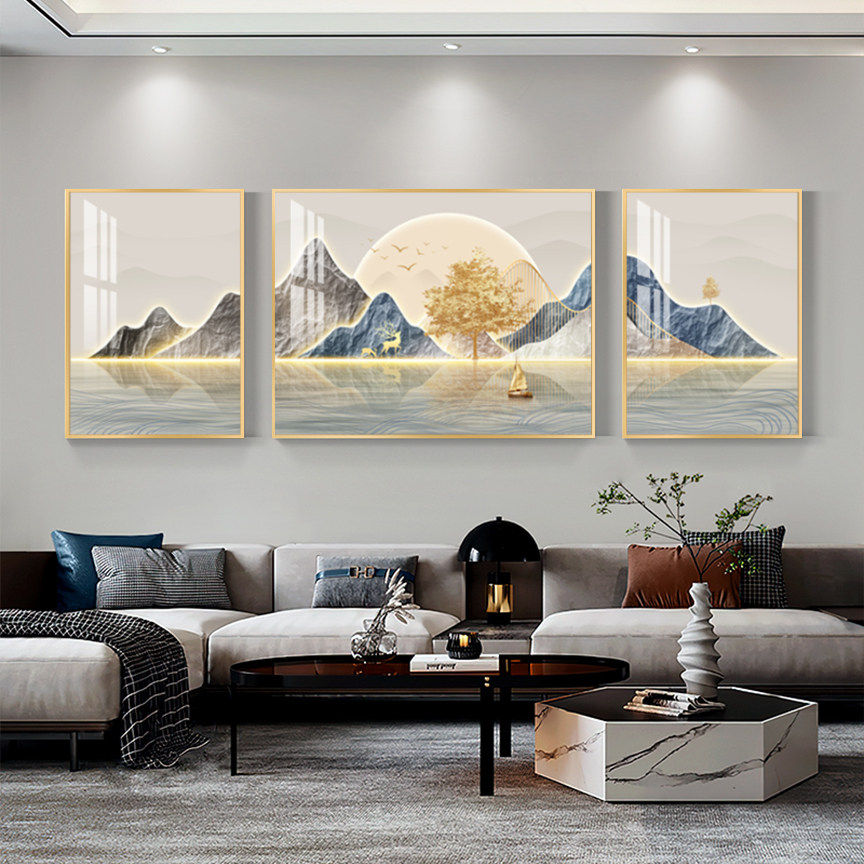 客厅三联画 画现代轻奢壁画 画沙发背景墙挂画 画高档大气好寓意