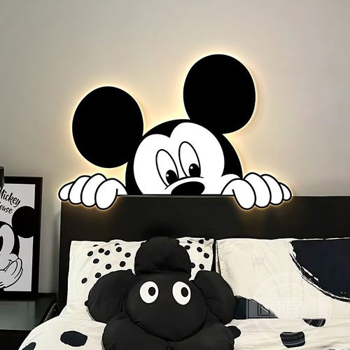 现代装饰画男孩女孩米奇卧室挂画led灯儿童房装饰画床头画壁画