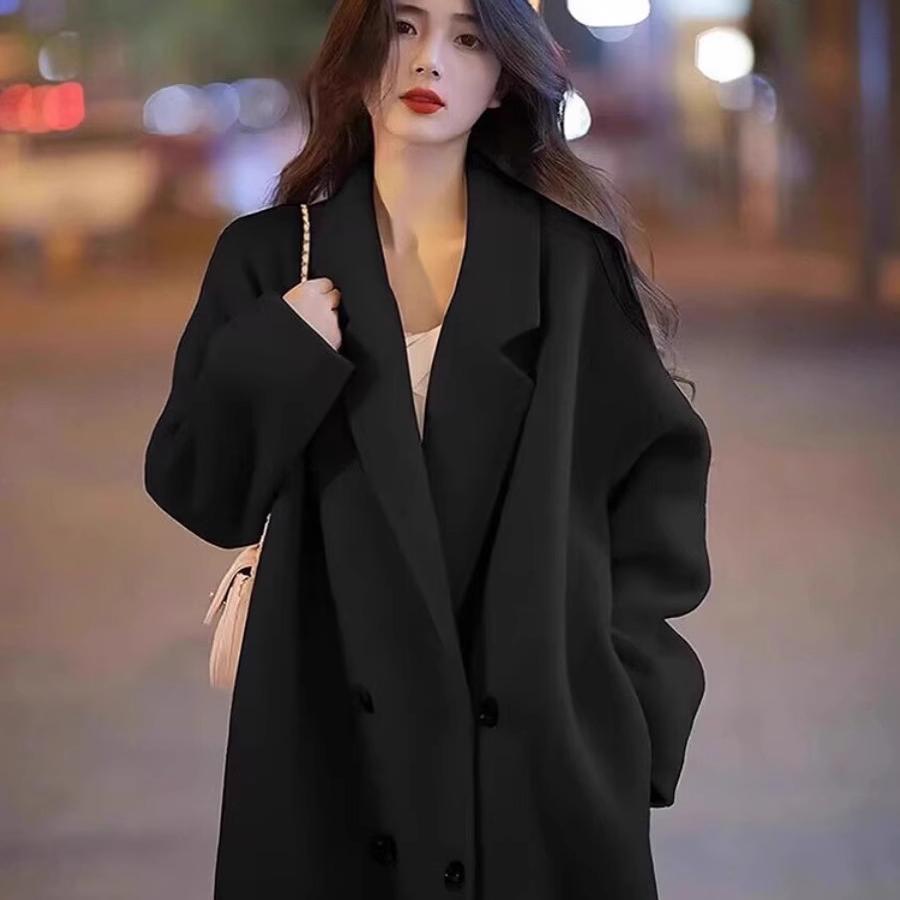 黑色双面羊绒大衣女小个子2024秋冬季新款高级感韩系羊毛呢子外套