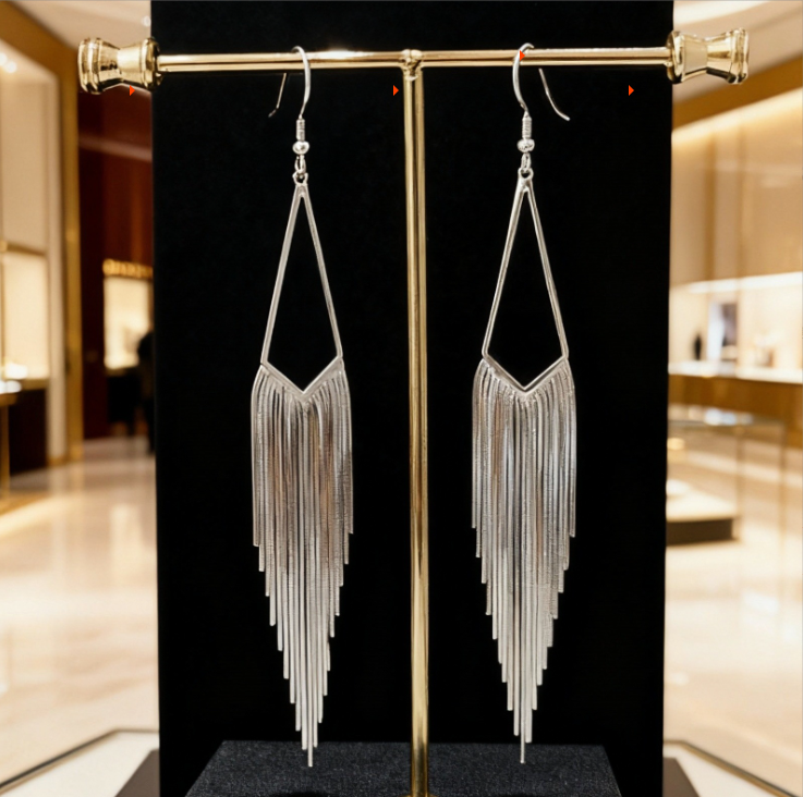S925银菱形流苏超闪奢华耳环