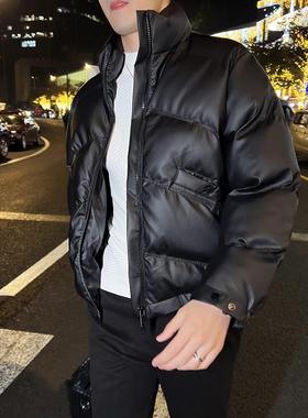 立领保暖棉衣男皮外套