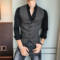 Mùa thu vest vest nam phiên bản Hàn Quốc của gió Anh Slim sọc vest vest kinh doanh giản dị chuyên nghiệp đầm đầm - Dệt kim Vest áo khoác len nam trung niên