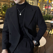 外套潮休闲西装 塔士多高级感英伦雅痞男装 两件套 痞帅西服套装 男士