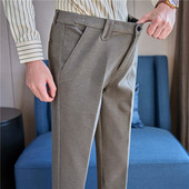 子男冬季 小直筒松紧腰裤 男修身 高级感加厚保暖磨毛呢商务九分西裤