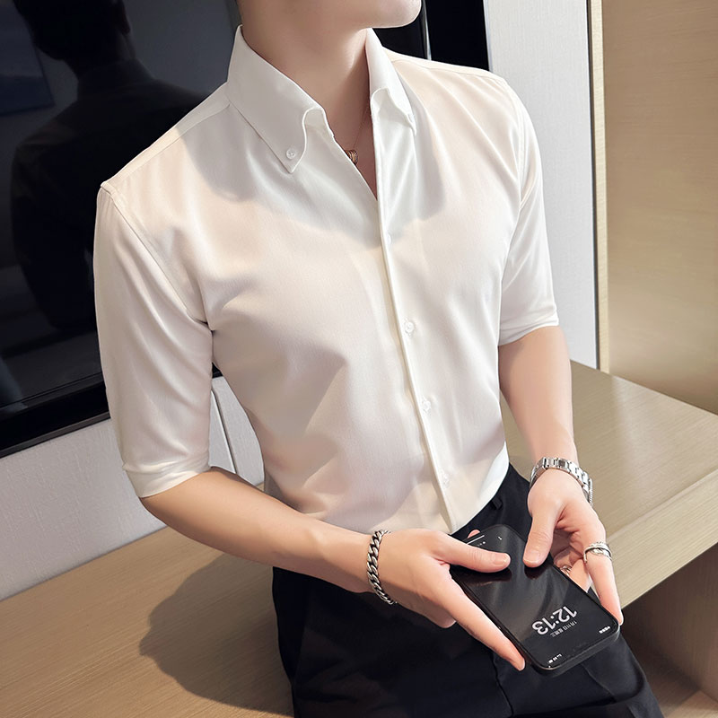 大V领中袖衬衫打底衬衣