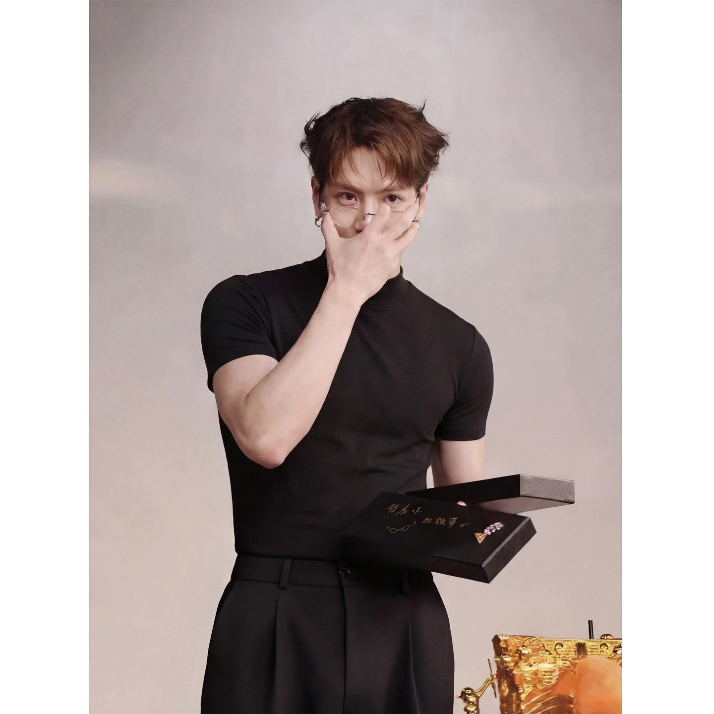 王嘉尔同款打底衫半高领长袖紧身T恤男弹力修身黑色短袖内搭上衣