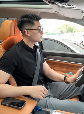 黑色亨利领短袖polo衫男款夏季收袖口健身运动t恤显肌肉硬汉半袖